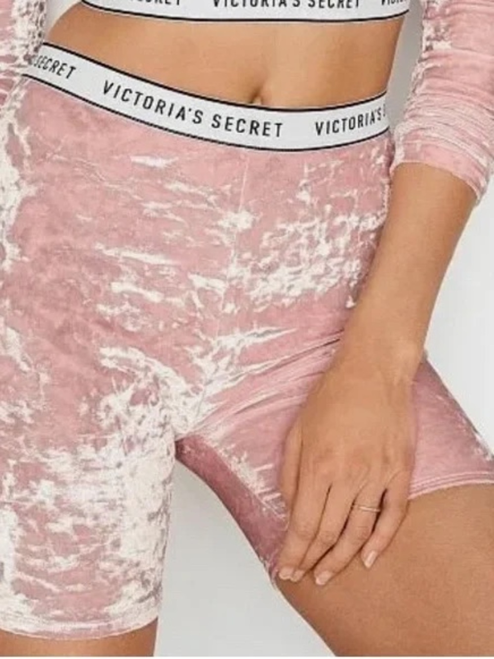Victoria's Secret Pink Crushed Velvet Bike Shorts with Branded Waistband